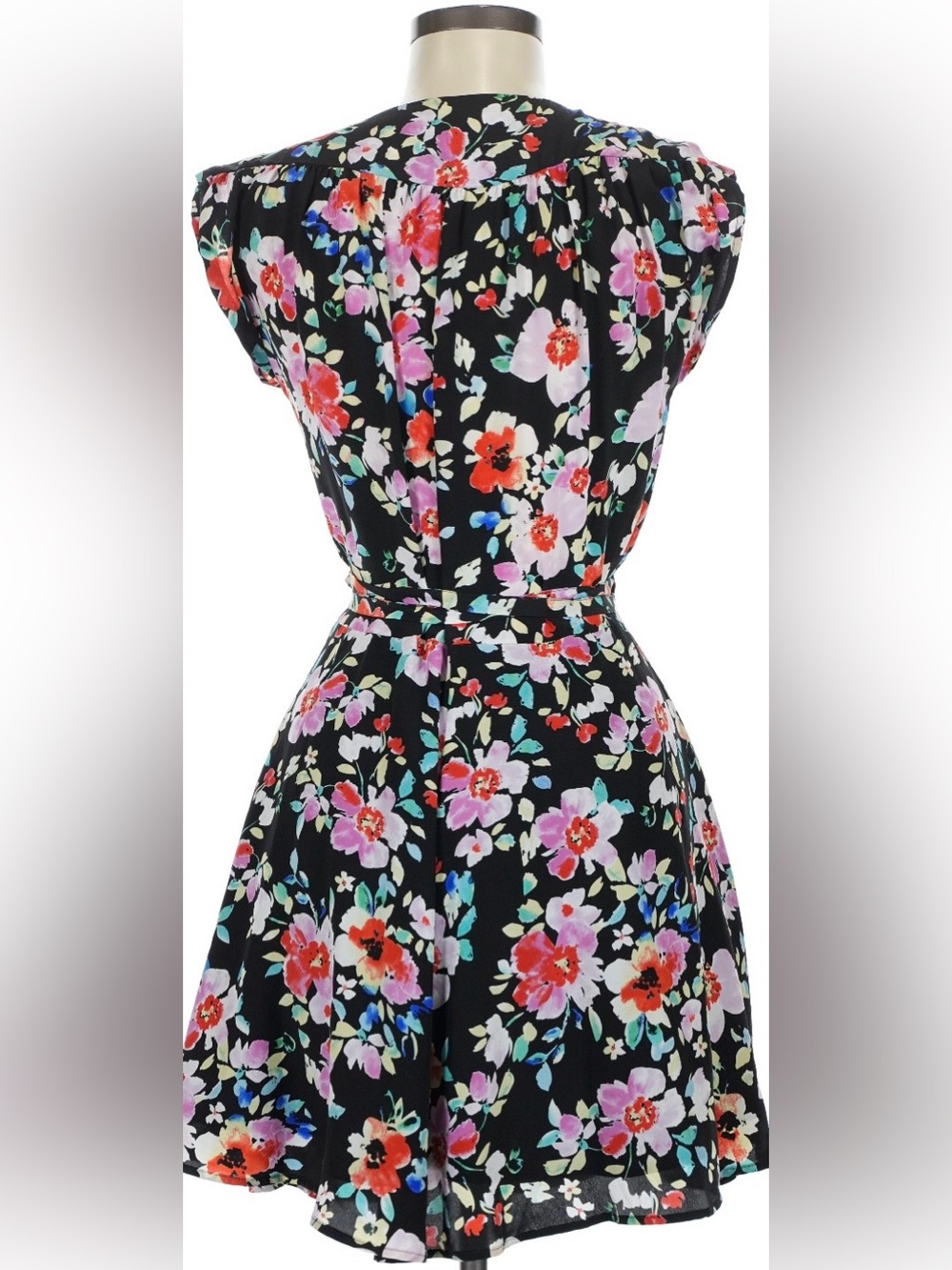 Yumi Kim Soho Mixer Silk Black Floral Wrap Mini Dress Sz M View 3